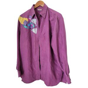 Vintage Women's Wanted by Beads Beautiful 100% Silk Western Shirt Southwest M
